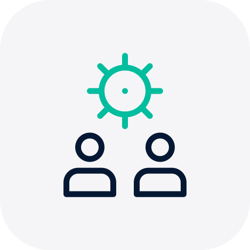 Icon showing two people with a gear and a sun-like symbol above them