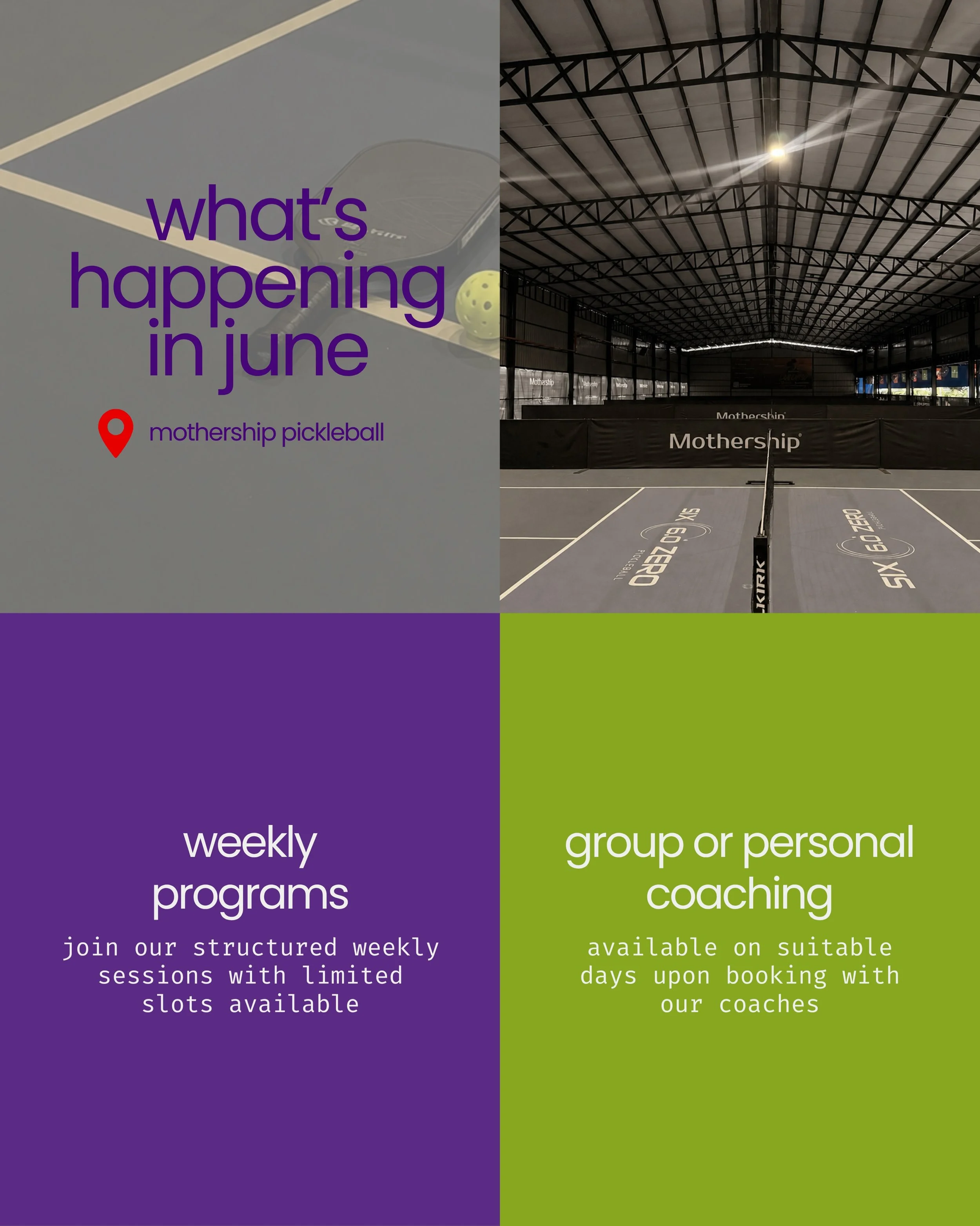 🎾 Ready to spend more time on the courts this June?

From drilling sessions and social play to junior programs and coaching, we&rsquo;ve got something for every player looking to learn, improve, and have fun.

Bring a friend, join a session, and be 