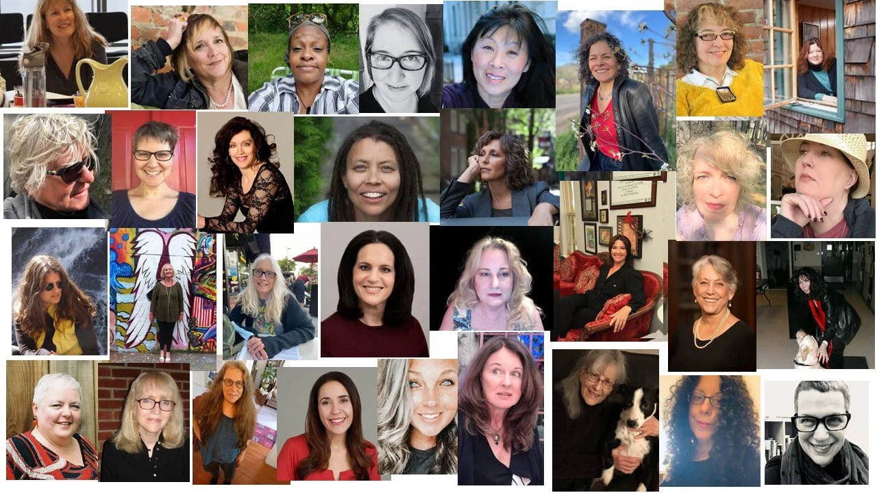 A collage of women of various ages and ethnicities, some outdoors and some indoors, posing for the camera in different settings.