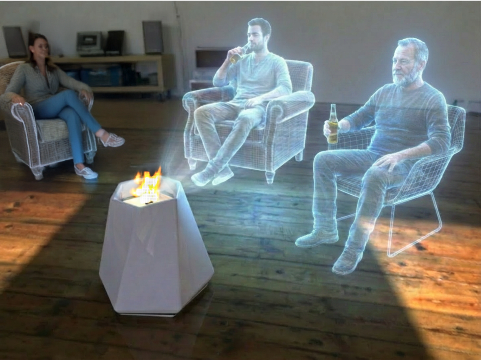 Hologram projections allow you to sit with friends in a more interactive, three dimensional way. 