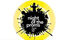 Logo avec silhouette d'un orchestre et texte 'night of the Proms' en français