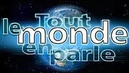 Texte en français : 'Tout le monde en parle' avec un fond d'espace et de galaxies.