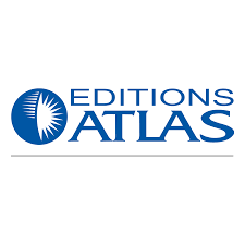 Logo de la maison d'édition Éditions Atlas, avec un symbole circulaire et le texte en bleu.