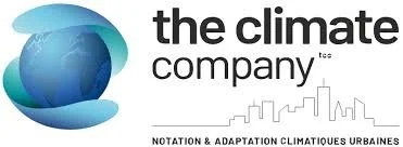 Logo de l'entreprise 'The Climate Company' avec une image de la Terre et une ligne d'horizon urbaine