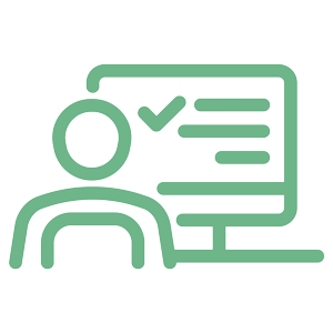 person sitting at desktop computer icon