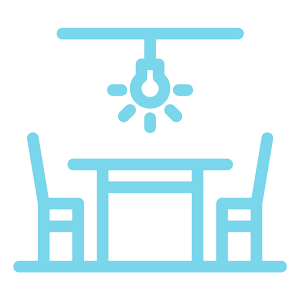 two chairs, table, and light icon