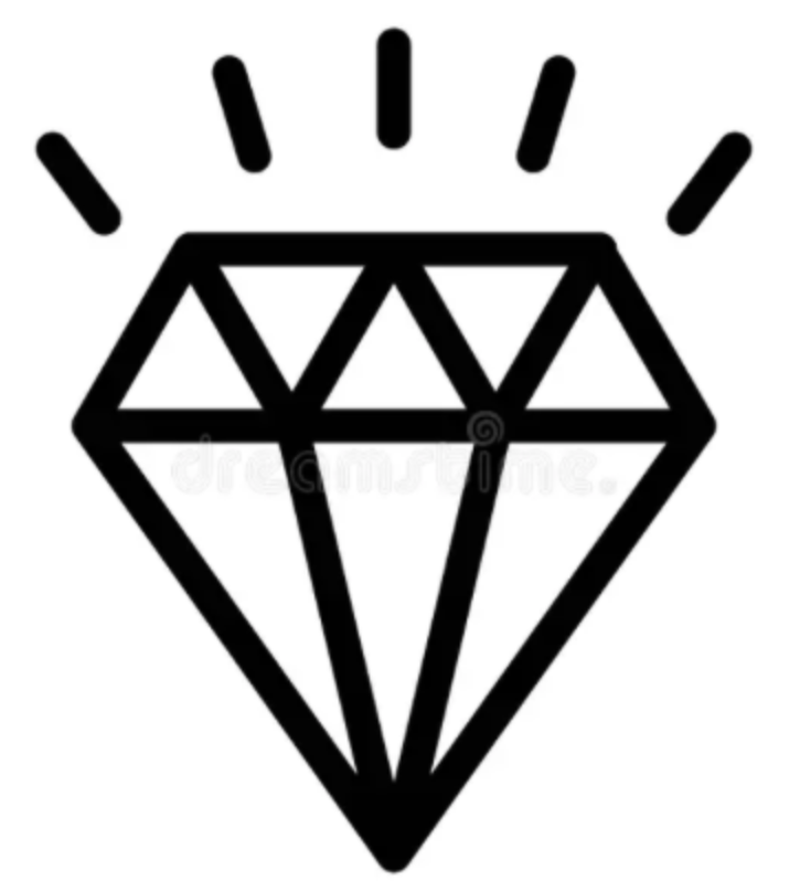 Black outline of a diamond with radiating lines above it, on a white background.