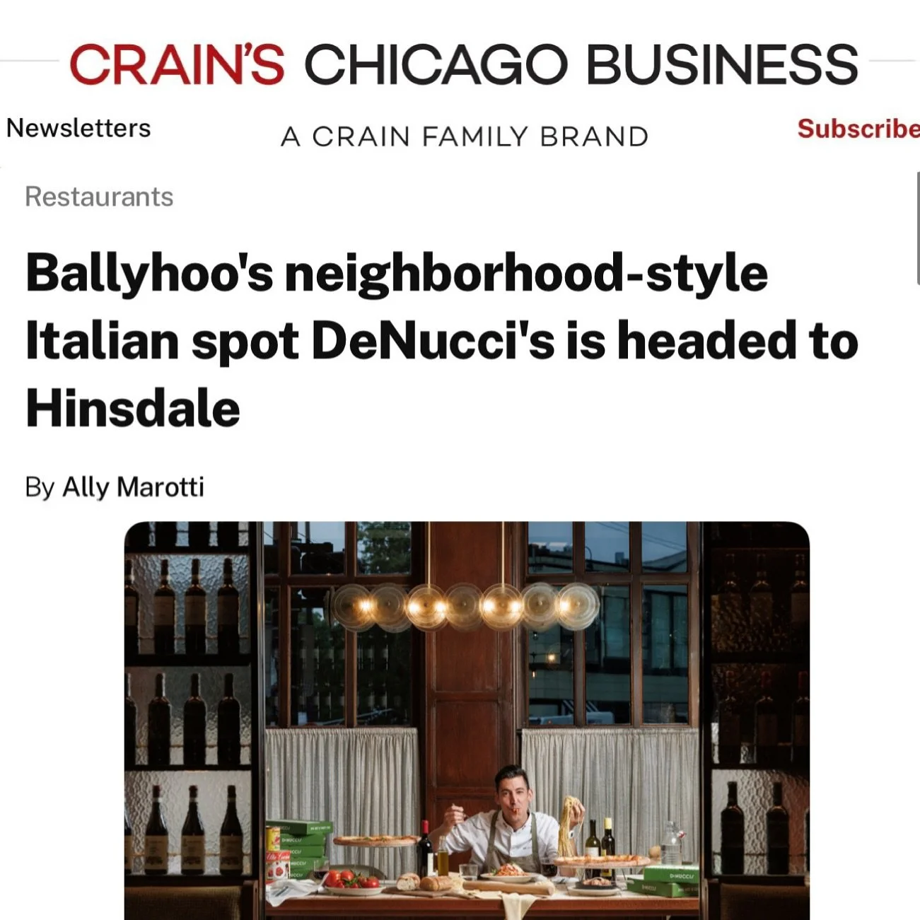 &ldquo;The new DeNucci&rsquo;s location will mark Ballyhoo&rsquo;s 14th restaurant. Zenzi Den, a casual restaurant with Japanese influences, is also set to open in Glenview this winter.

Ballyhoo is also planning its first restaurant outside of Illin