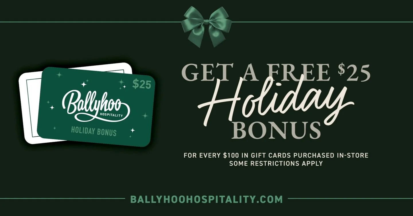 Your gift exchange just got easier 🎁 Find our full list of locations where you can purchase in-store gift cards on our website, ballyhoohospitality.com.