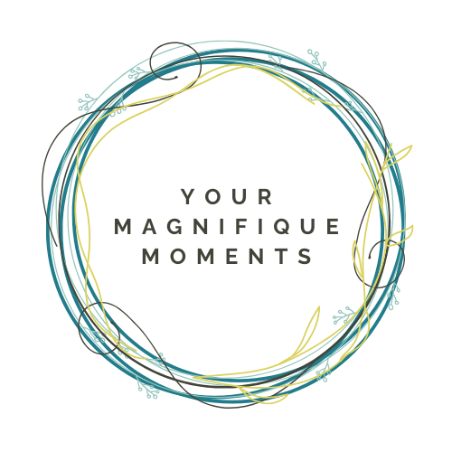 A graphic with colorful intertwined circles and lines surrounding the text 'Your Magnifique Moments' in the center.