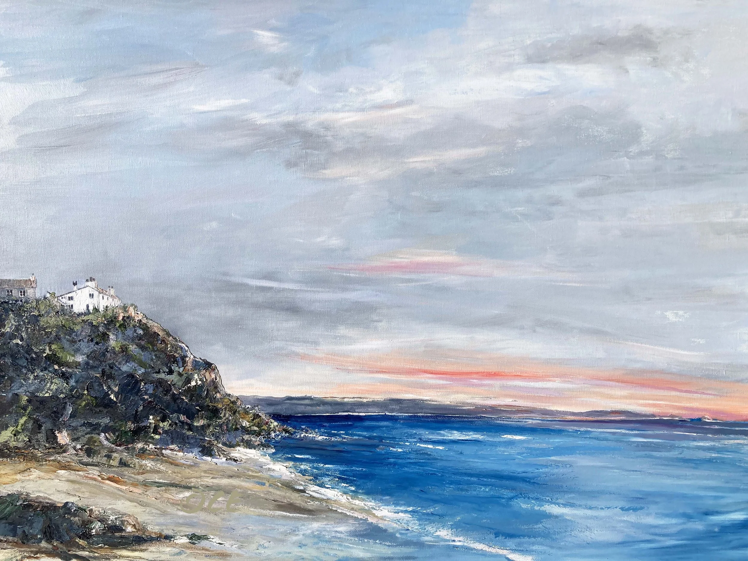 Cliff House at dawn. Torcross Devon Oil Painting For Sale