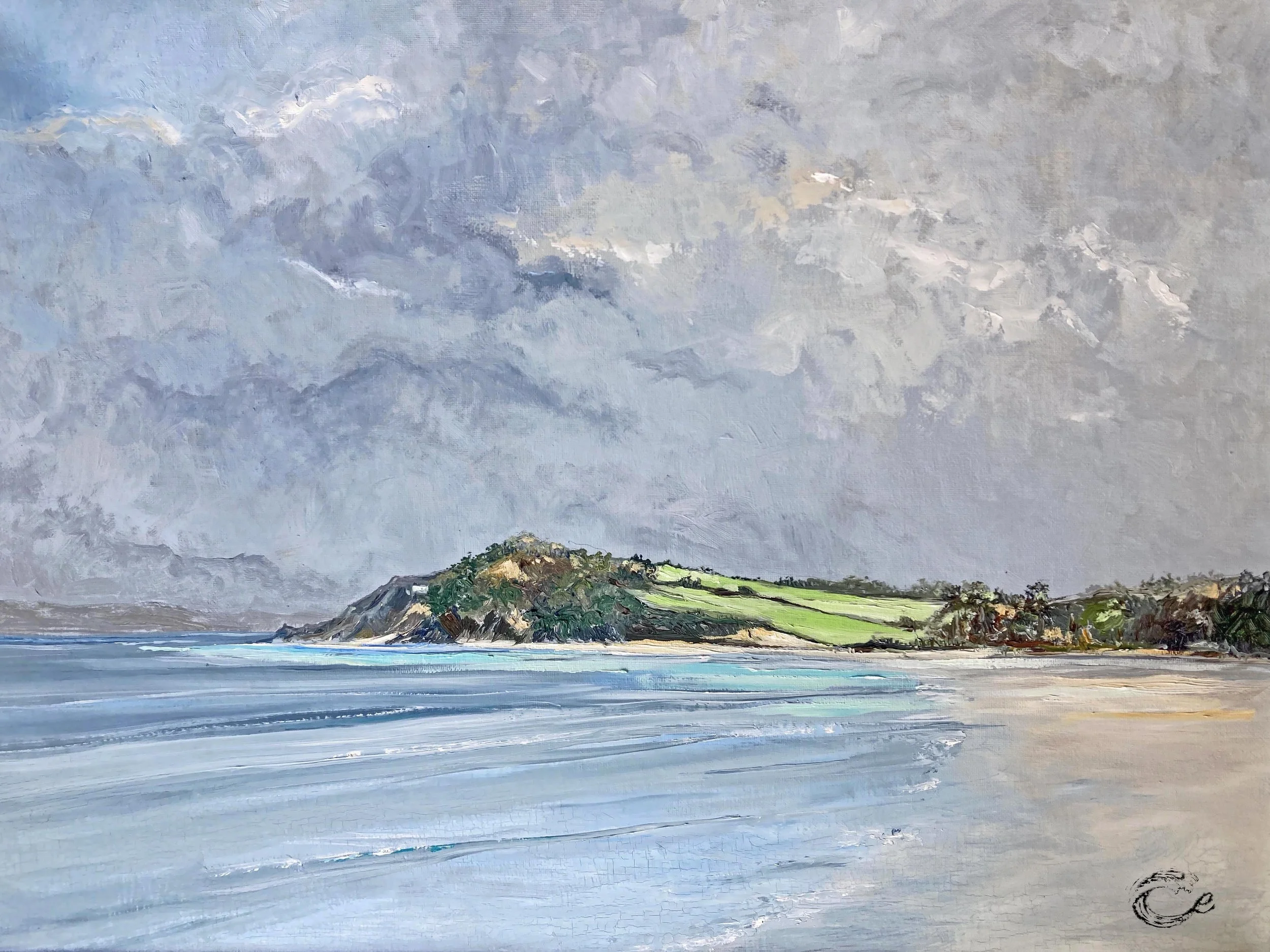 Dark clouds over Blackpool Sands - Original Seascape Oil Painting