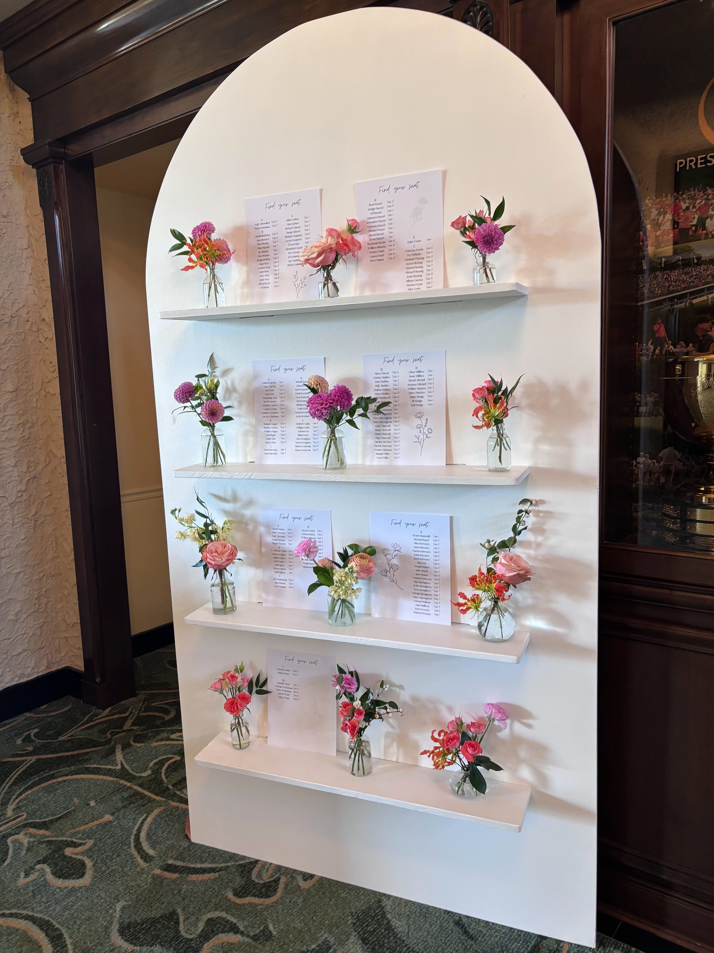 Wooden displays, favor walls or backdrops.