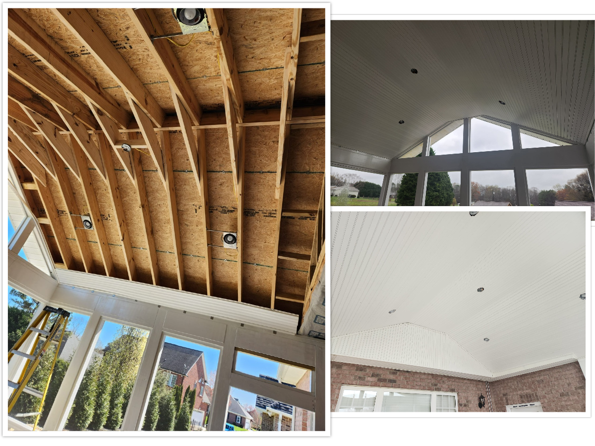 Porch roofing before and after.