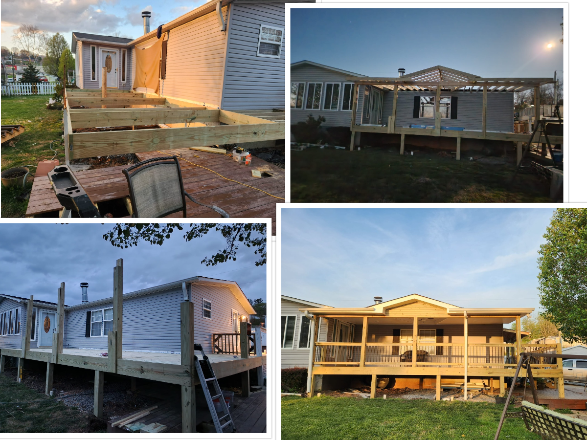 Progress to finish on a new roofed porch.