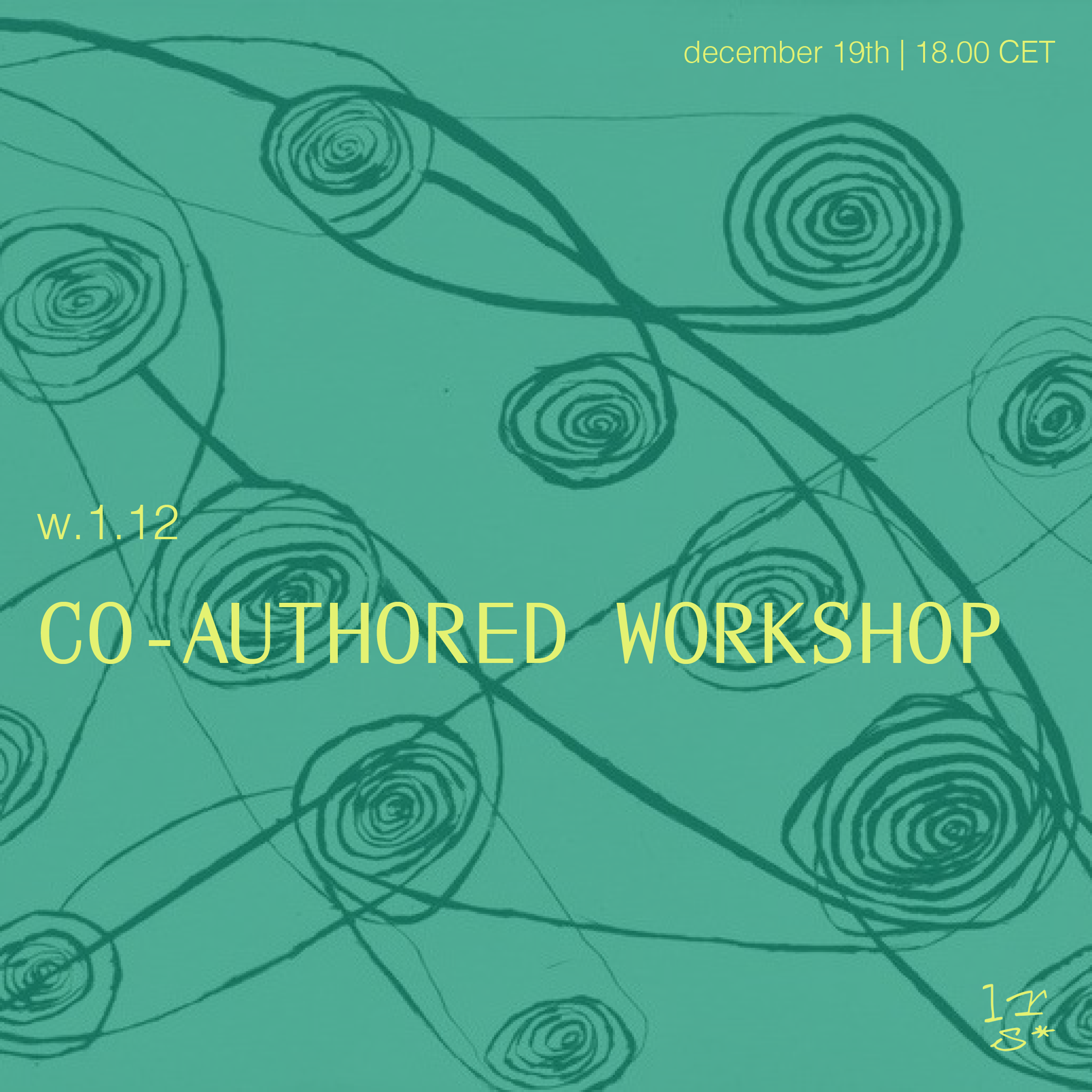 Green graphic design with spiral patterns, text overlay promoting a co-authored workshop on December 19th at 6 PM CET.