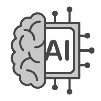 Icon combining a brain and a microchip labeled 'AI'