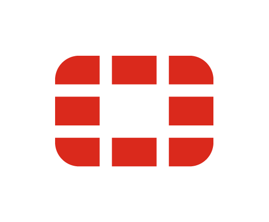 Red and black 3x3 grid with rounded corners on a black background.