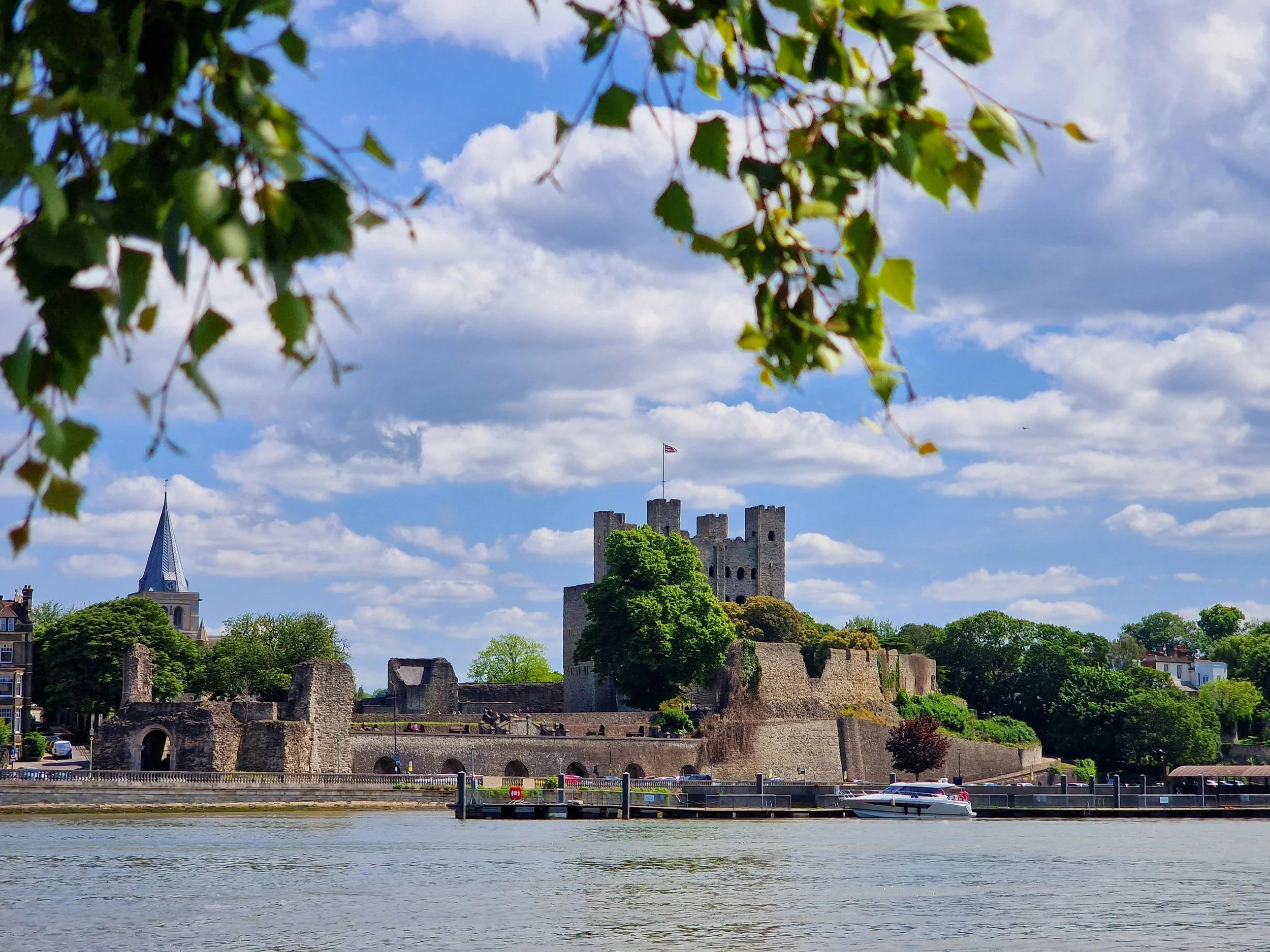 View of Rochester Castle over the River Medway
