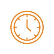 An orange clock showing 12:00.