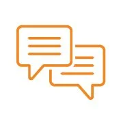 Two overlapping speech bubbles, one with three lines and the other with two lines, representing communication or conversation.