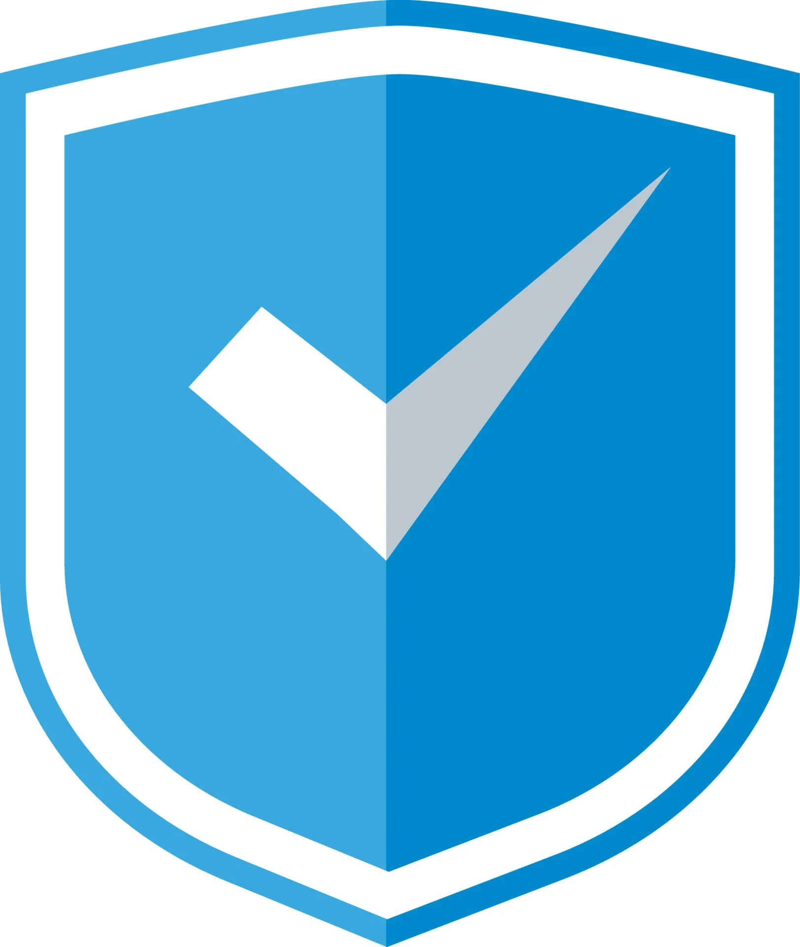 Shield emblem with a checkmark symbol inside, colored in blue and white.