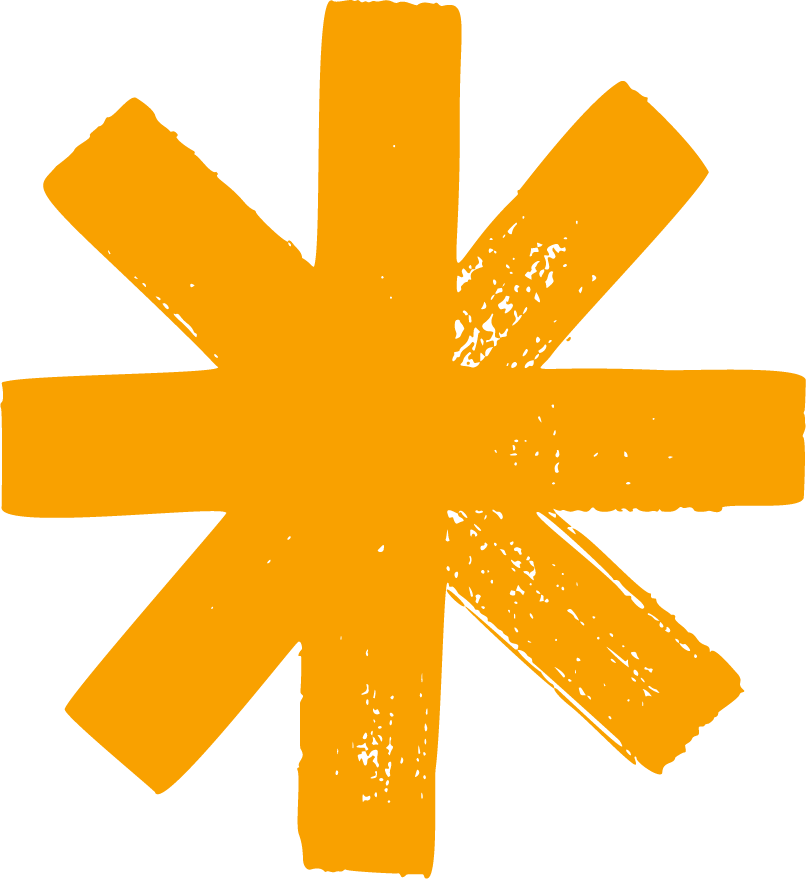 Orange asterisk symbol on black background.