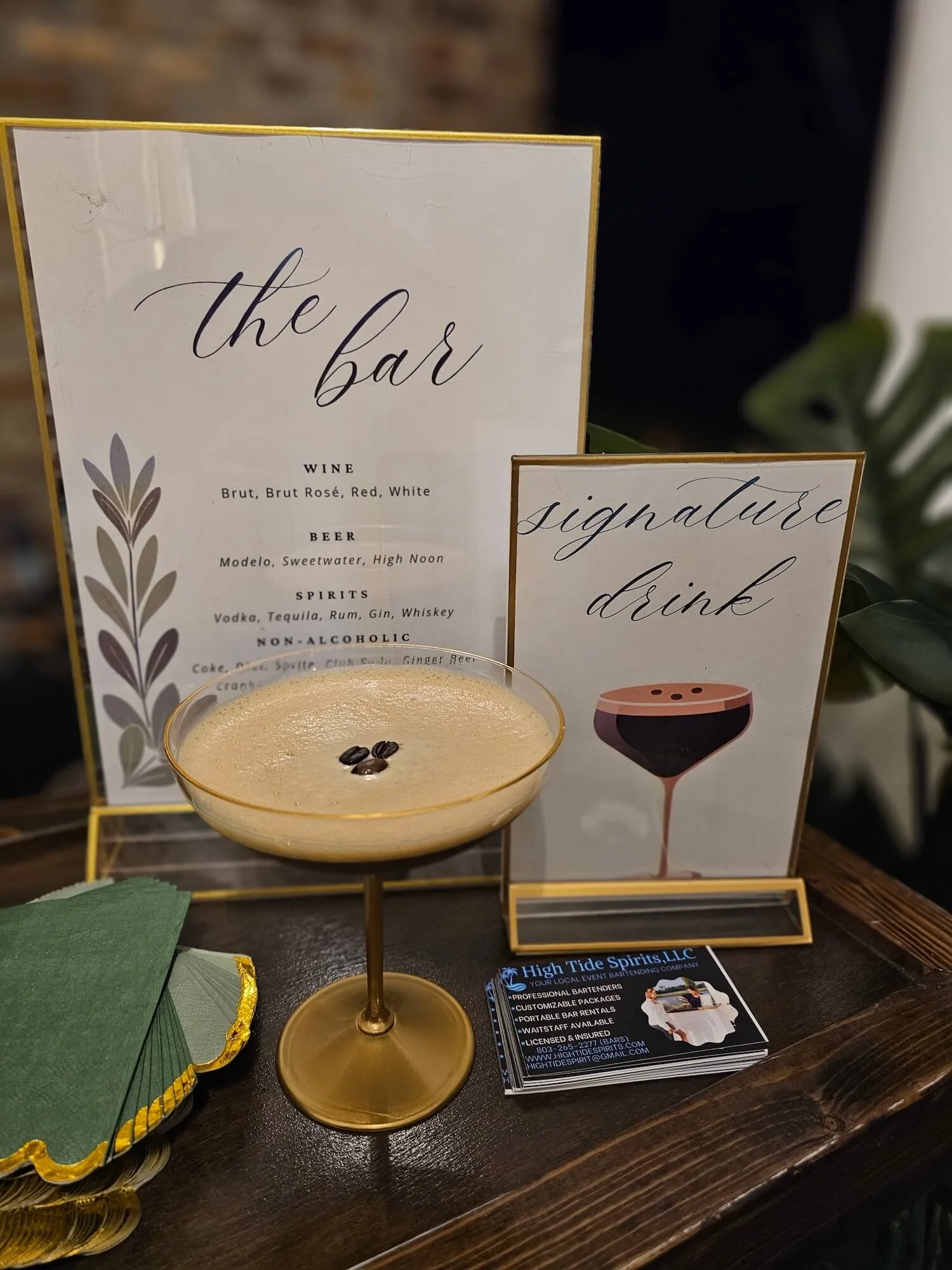 A coffee martini customized signature drink by High Tide Spirits