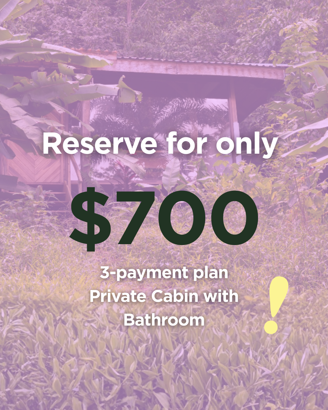3-pay plan Private Cabin with Bathroom/Cabaña privada con baño.