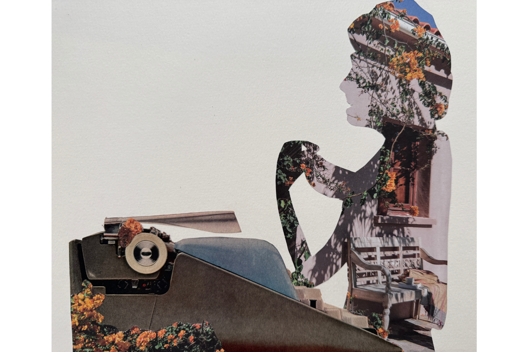 "Expression," built off of two mid-century ads, one for a typewriter and one for wrinkle-free fabric