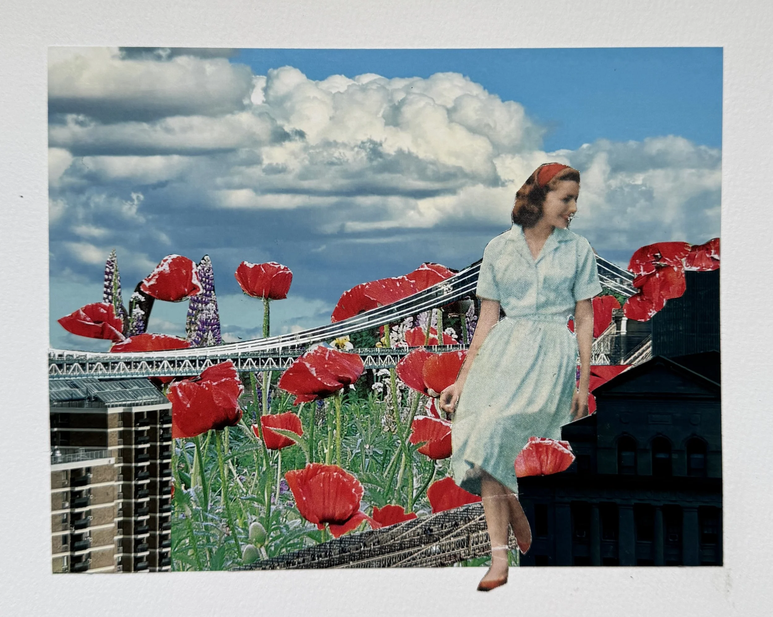 "Tending the garden," built on a photo I took of the Manhattan Bridge in NYC and a mid-century cigarette ad, part of the "Where we belong series"