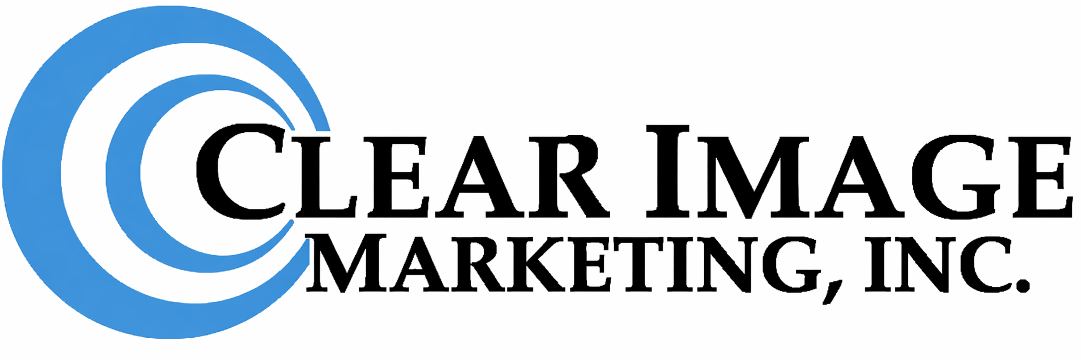 Logo of Clear Image Marketing, Inc. featuring blue concentric circles and their company name in black text.