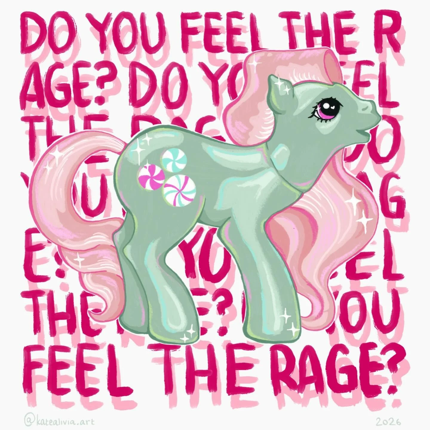 saw something that reminded me of the plastic my little pony toys i used to have and this illustration came of it <3 minty wouldn&rsquo;t stand for this!!