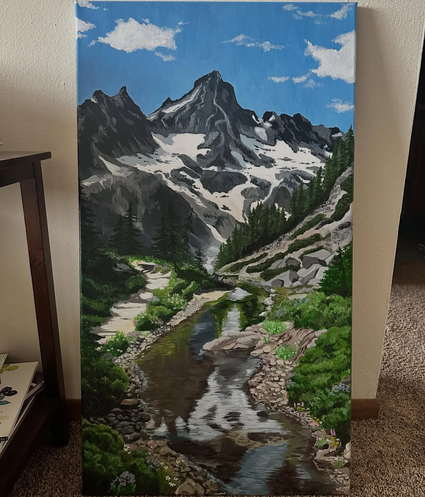 recent commission plus some progress photos <3 i love to paint the mountains and i love even more when it actually turns out and the hours of work i put in pay off :)