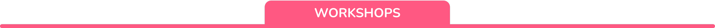 Pink banner with the word 'WORKSHOPS' in white text and black borders at the top and bottom.