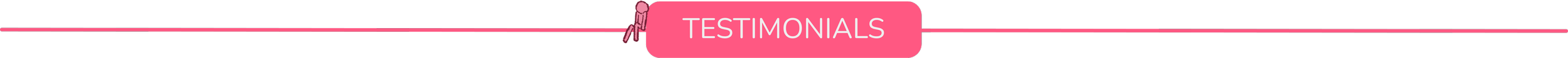 A pink banner with the word 'TESTIMONIALS' in white, connected by lines to other elements, indicating a testimonials section on a webpage.