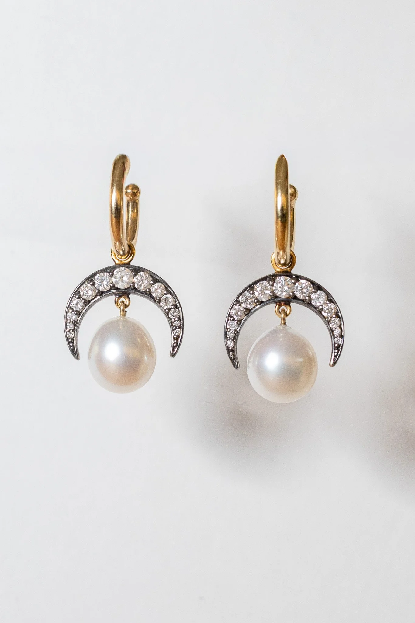 Diamond Crescent with Pearl Earring