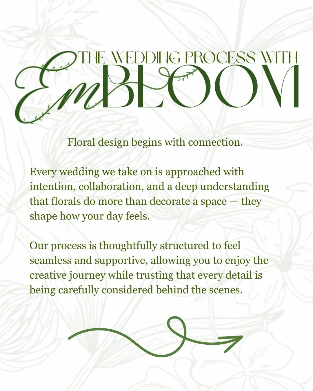 We want every client to know exactly what to expect&mdash; how we collaborate, how decisions are made, and how your floral vision comes to life from start to finish. 

For inquiring minds, here is a behind-the-scenes look at EmBloom&rsquo;s wedding p