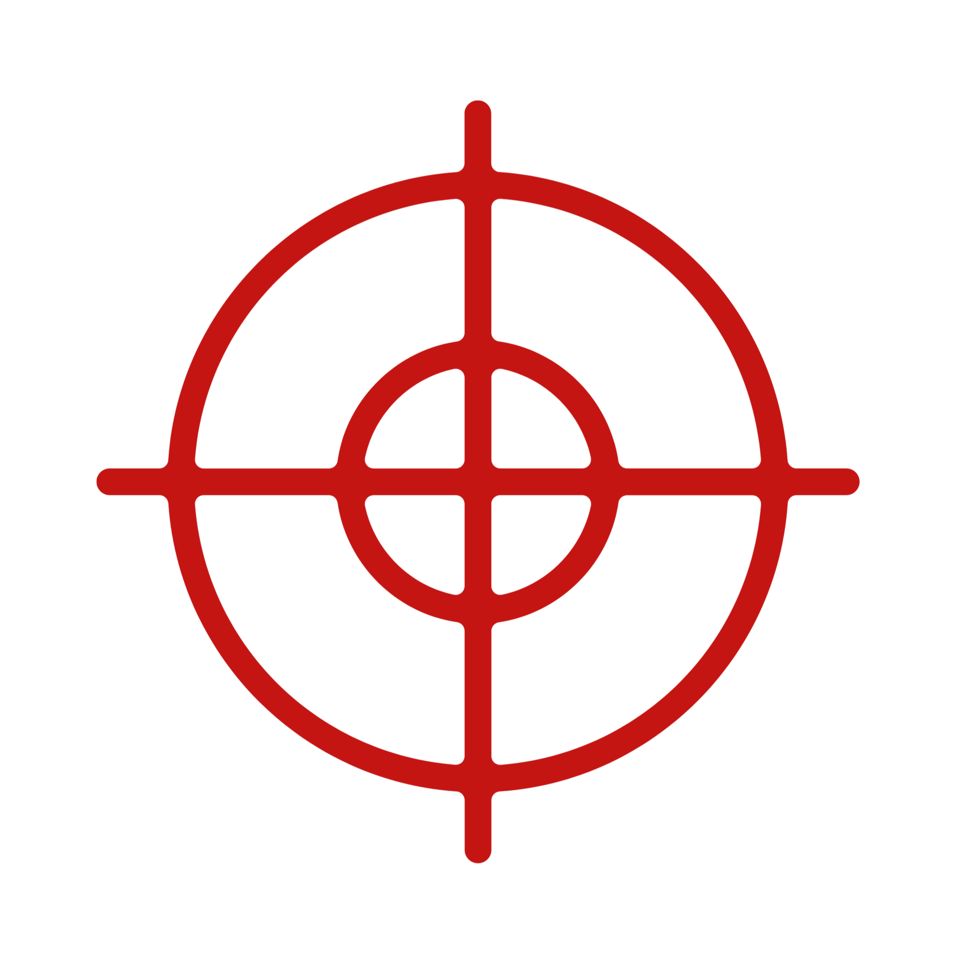 Red crosshair tolerance symbol on a black background.