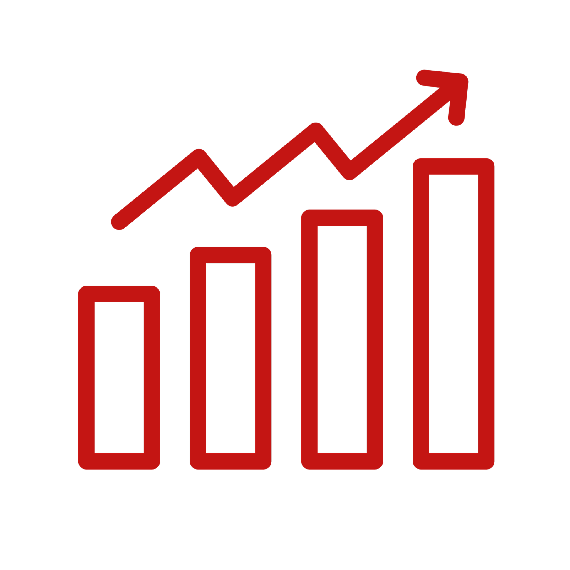 Red and black line graph showing data increasing over time, with a red arrow indicating upward trend.