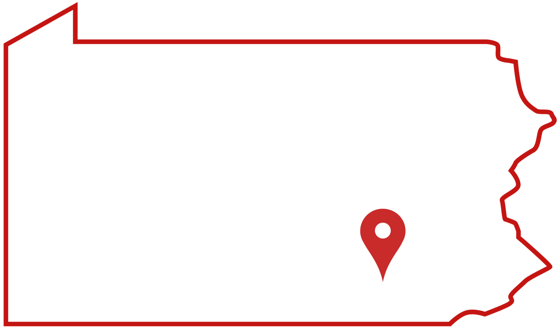 Outline map of the state of Pennsylvania with a red location marker indicating a place inside the state.