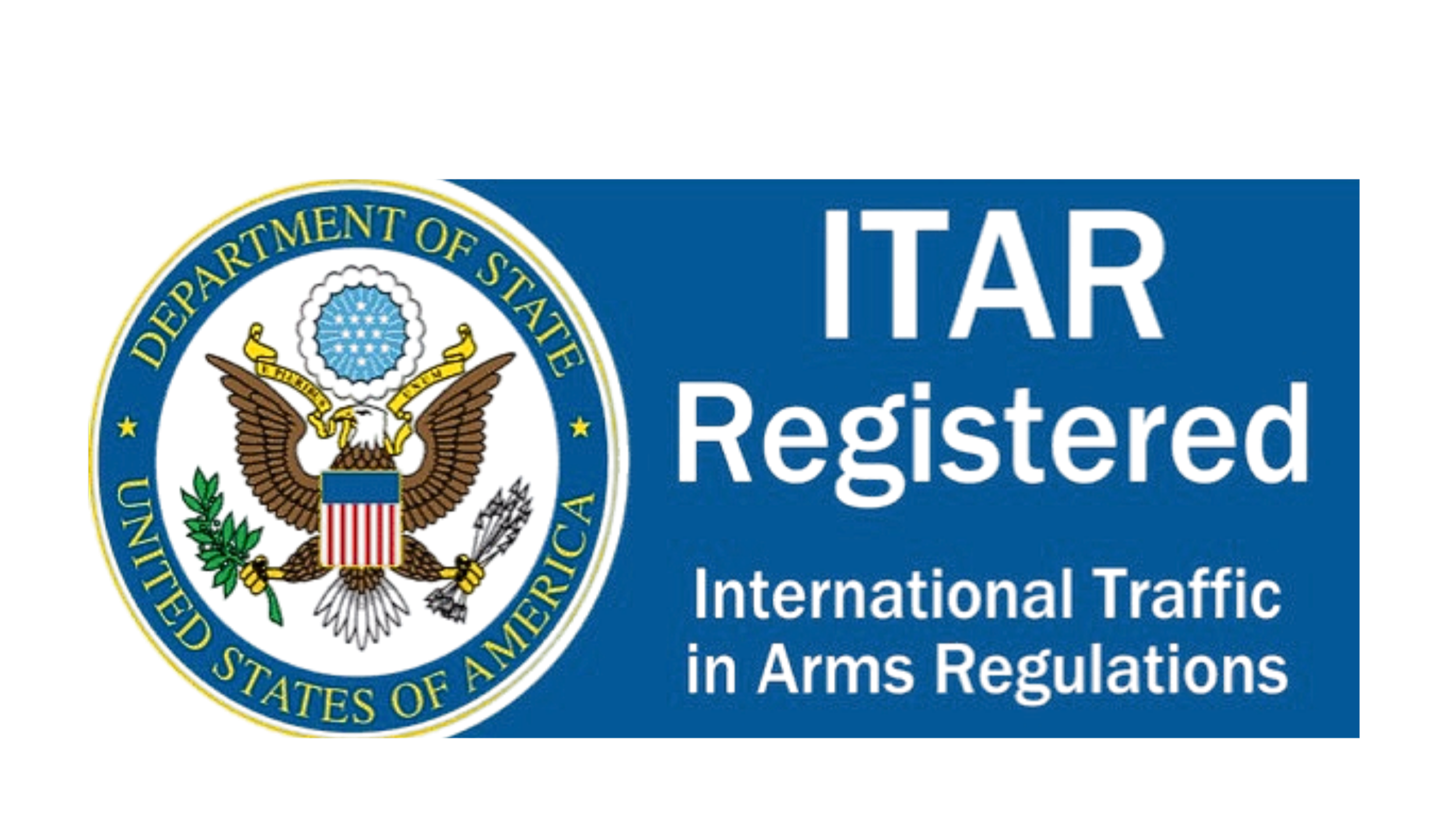 U.S. Department of State badge with text 'ITAR Registered International Traffic in Arms Regulations'
