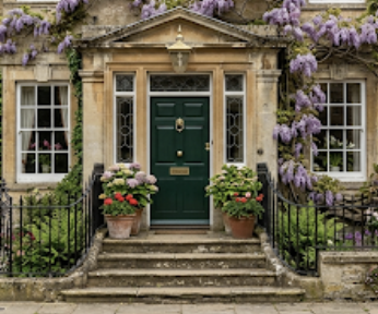 Stone house entrance designed by Fiona Marsh Interiors in Winchester Hampshire UK
