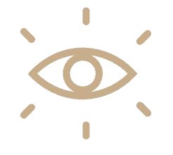 A stylized eye icon with six lines radiating outward, representing vision or awareness.