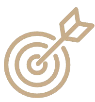 A beige target with an arrow hitting the bullseye.
