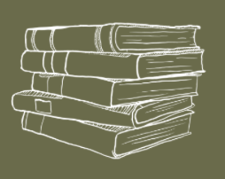 Stack of books drawn in outline on a green background.