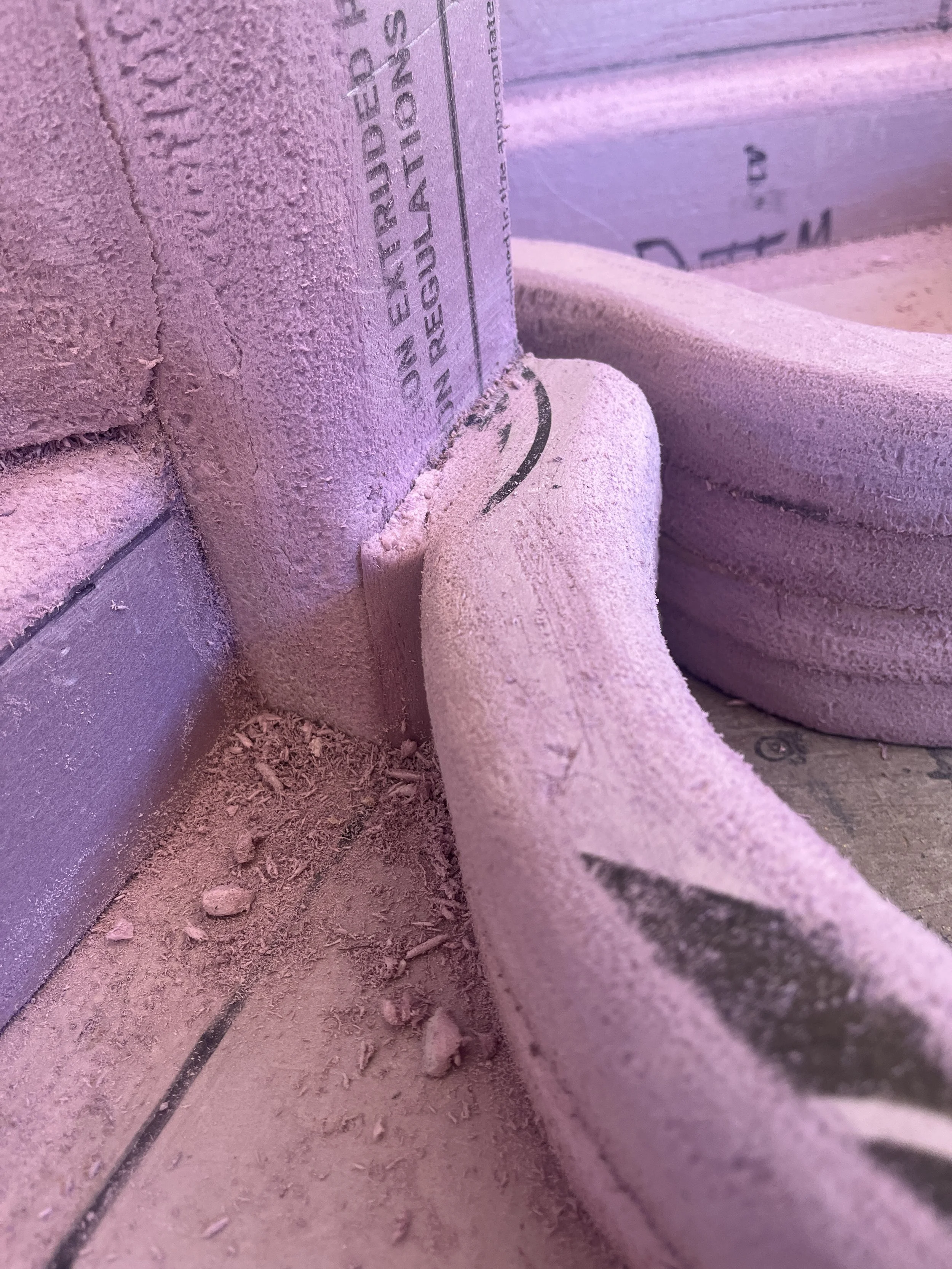 Additive + Subtractive Foam Carving, Rounding down the Bowl edge and filling in the lip with foam offcuts glued in place
