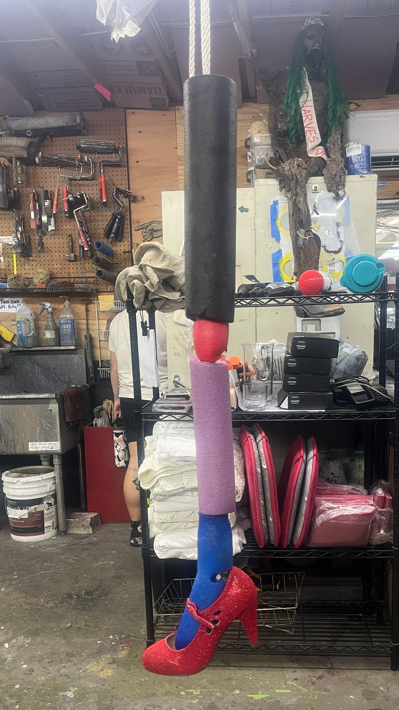 Puppet Legs composed o PVC with Carved Pool Noodle Exterior, Rope Strung Through for tension