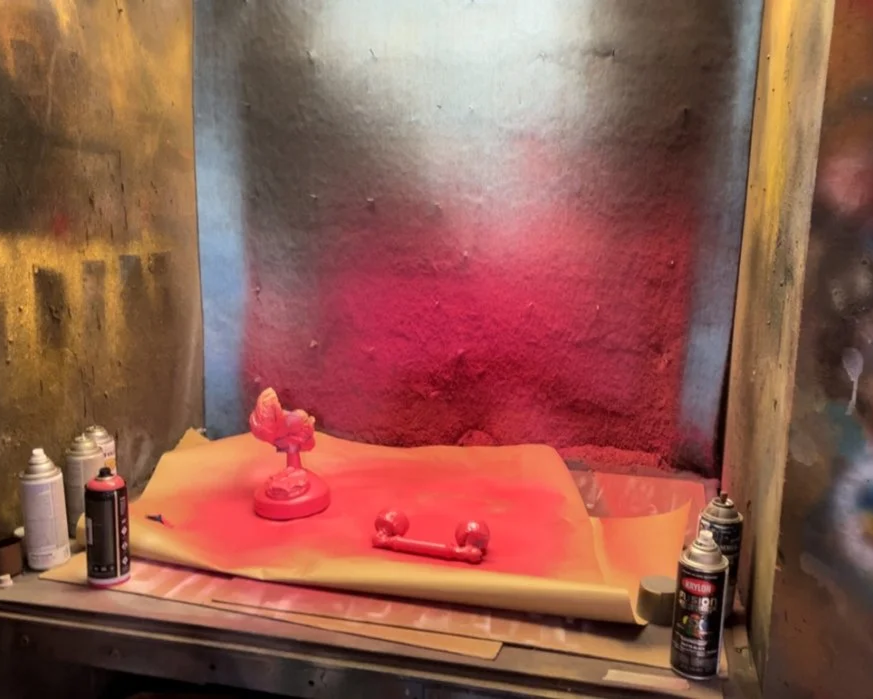 Spray Booth Process Image of a Pink Telephone, for The Barber of Seville, OTSL