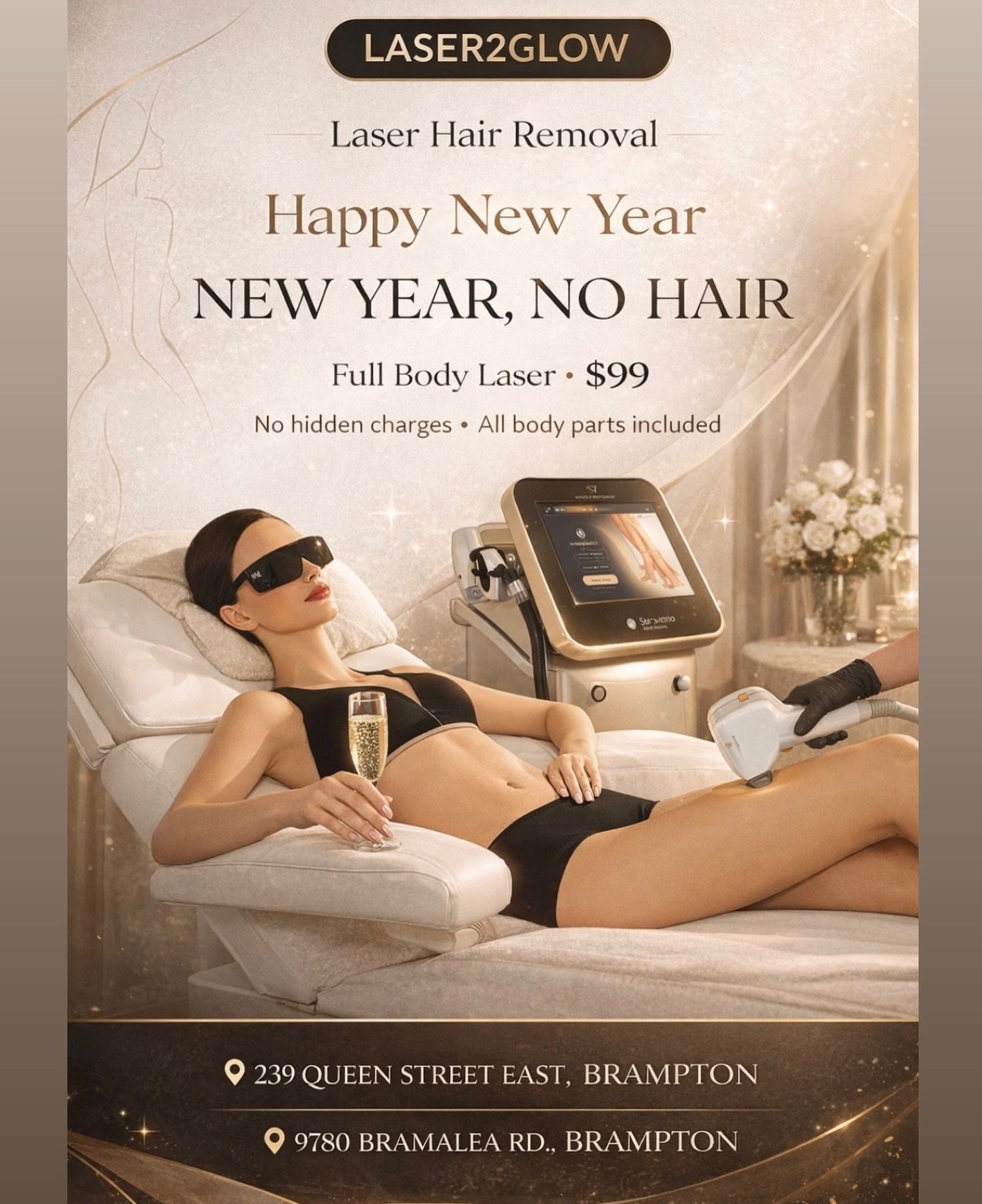 Happy New Year ✨
NEW YEAR, NO HAIR 🤍
Full Body Laser Hair Removal &mdash; $99 (promo still ON)
No hidden charges &bull; All body parts included
Limited spots &mdash; book your session now

#fyp #laserhairremoval #brampton #ontario #laserhairreductio